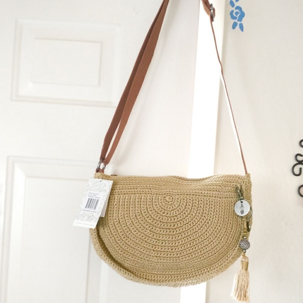 New! THE Sak Ryder Crochet Crescent Crossbody Bag Hobo Hand-Crocheted Bamboo Tan - Picture 5 of 8